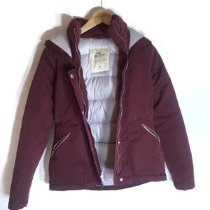 Hollister Maroon Hoodie Puffer Jacket Size XS